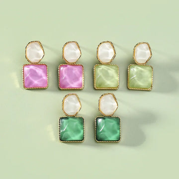 DAIIIBABYYY  -  Vintage Sparkling Irregular Geometric Pink Green Blue Square Earrings Women Punk Korean Fashion Drop Earring Jewelry